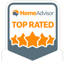 HomeAdvisor Top Rated badge with five stars, representing Second Opinion Plumbing's quality service and customer satisfaction in plumbing.